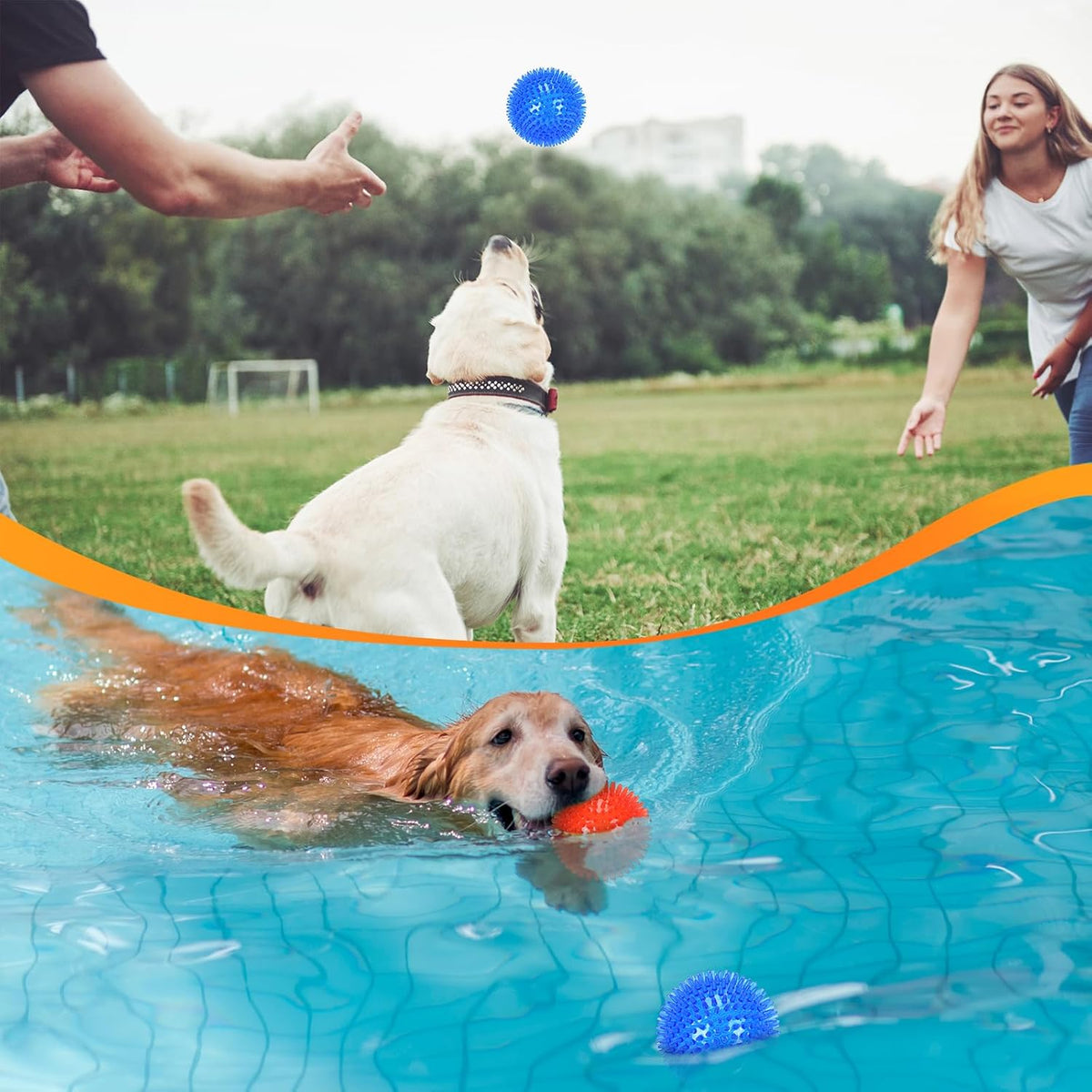 petizer 6 Pack 2.5” Squeaky Dog Toy Balls, Floating Dog Pool Balls, Spiky Dog Balls, Durable