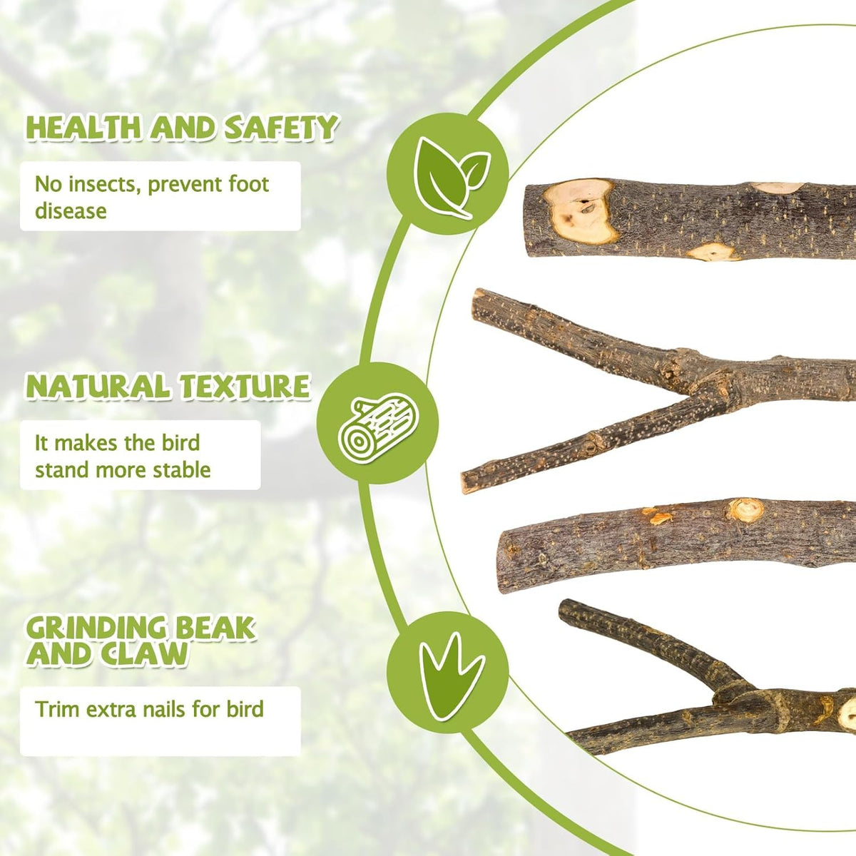 Natural Wood Bird Perches for Cage, Parrot Perch Stand & Platform, Bird Cage Accessories for