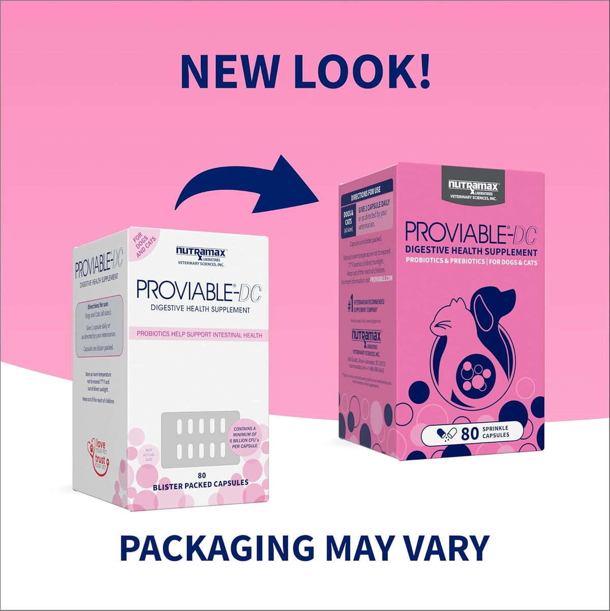 Nutramax Proviable Probiotics for Dogs and Cats, Daily Digestive Health Supplement with Multiple