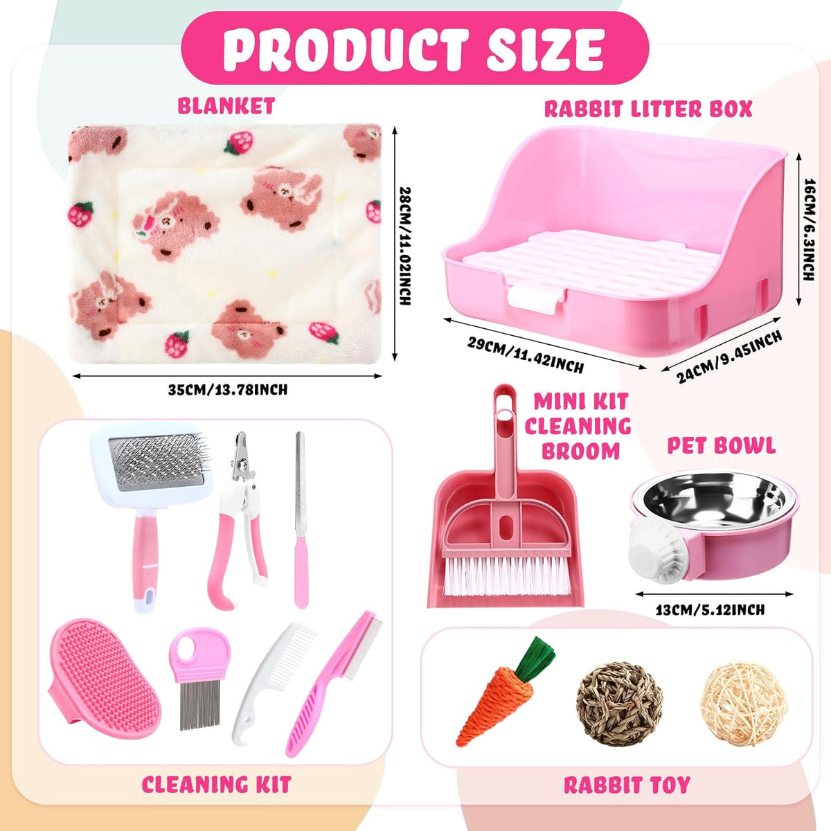15 Pcs Rabbit Starter Kit Small Rabbit Litter Box Animal Grooming Kit Bunny Toys Bowl Blankets with