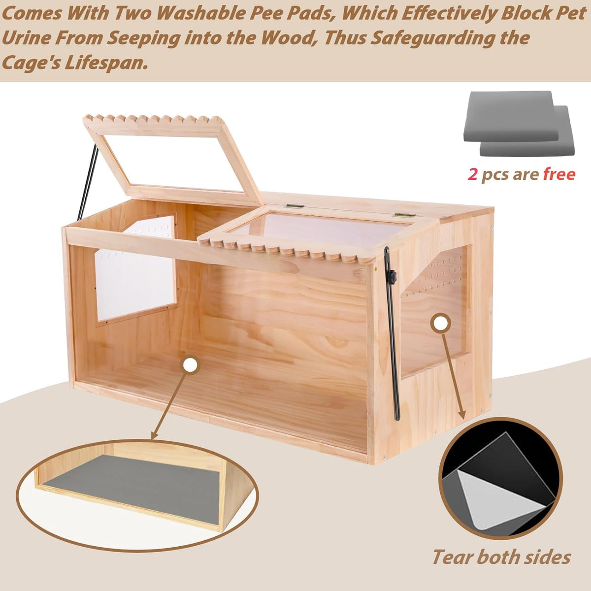 Wooden Hamster Cage, 32"x16"Guinea Pig Cage, Small Animal Cage for Dwarf Syrian Hamsters Degus Mice