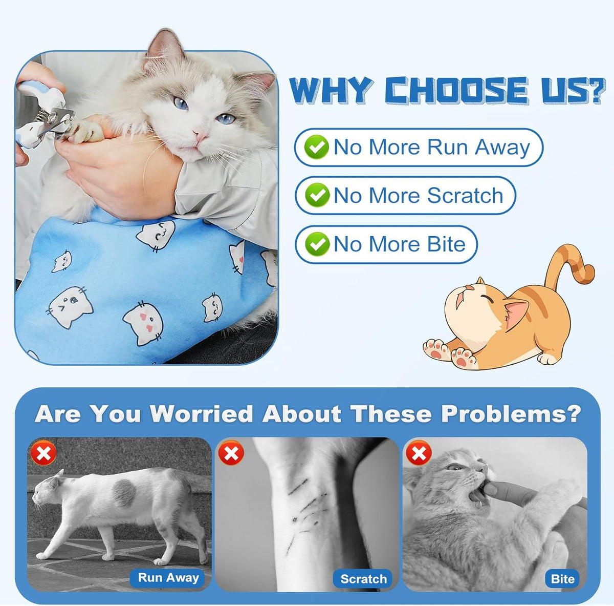 Supet Cat Wrap for Cutting Nails, 2025 Self-Adherent Cat Grooming Wrap, Anti-Escape Calming Cat