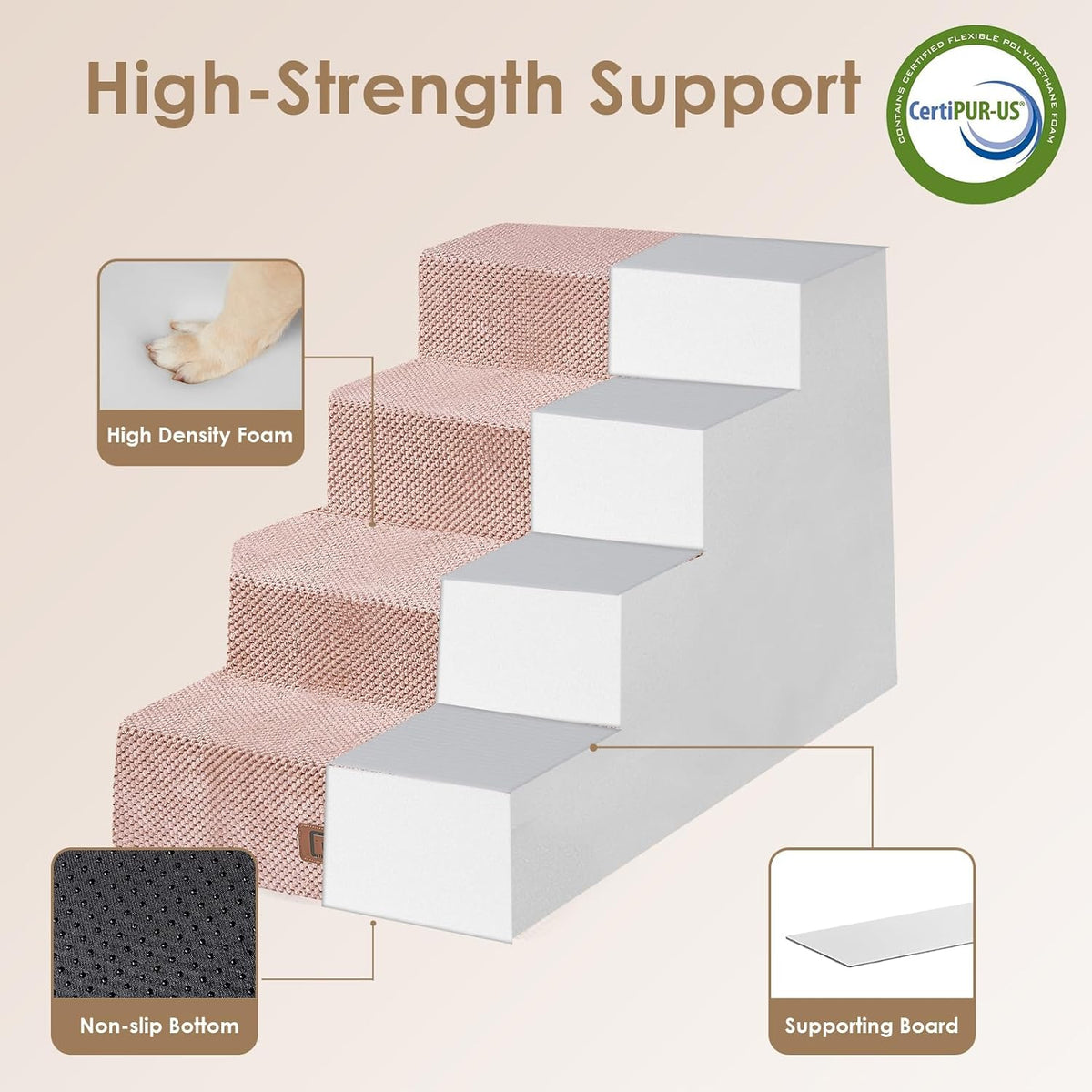 EHEYCIGA Dog Stairs for Bed 20" H, 4-Step Extra Wide Dog Steps for High Bed, Pet Steps for Small