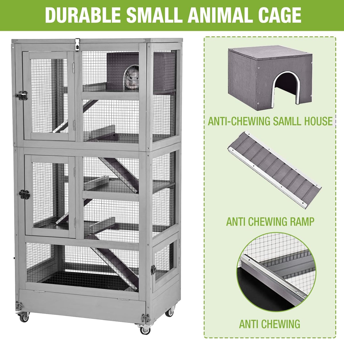 GUTINNEEN Ferret Cage Anti-Chewing Guinea Pig cage with Wheels Chinchilla Cage Metal Frame Small