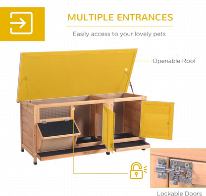PawHut Wooden Rabbit Hutch Bunny Hutch Cage Guinea Pig with Waterproof Roof, No Leak Tray and