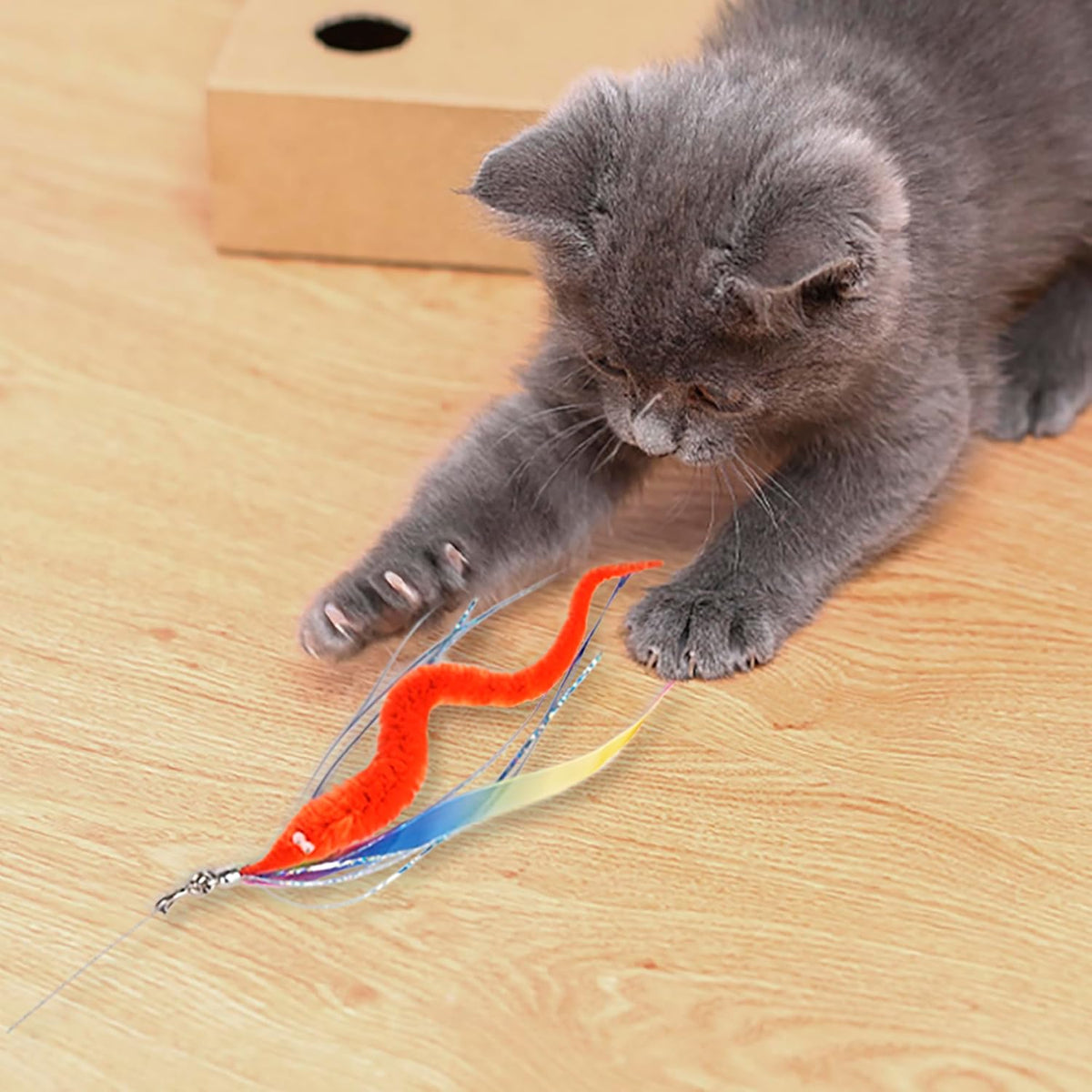 JXFUKAL Cat Feather Toy Refills, 6Pcs Simulation Bird Mouse Bee Worm Feather Cat Lures Wand