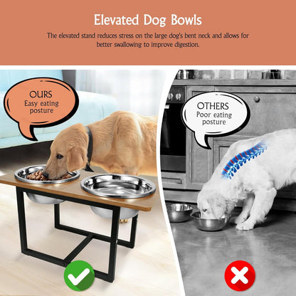 Elevated Dog Bowls for Large Dogs, Raised Dog Bowl Stand with Two X-Large Stainless Steel Bowls for
