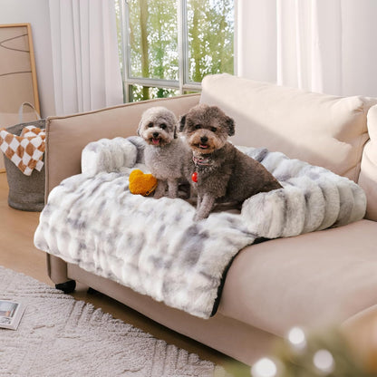 FUNNY FUZZY Pet Fluffy Fuzzy Couch Cover, Calming Washable Dog Bed Sofa Protector Pets Mat for