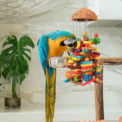 Bird Parrot Toys Natural Large Parrot Blocks Toy Colorful Bird Chewing Toys with Bells for Macaw