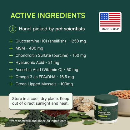Wuffes Advanced Dog Hip and Joint Supplement with Glucosamine, Chondroitin, Omega 3, MSM, and Green