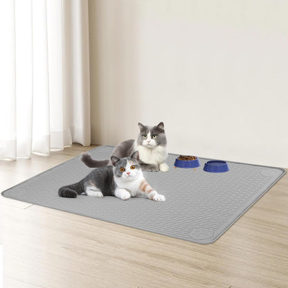 Cat Food Mat, 40" x 28" Extra Large Silicone Pet Feeding Mat with Raised Edge Pet Placemat for Food