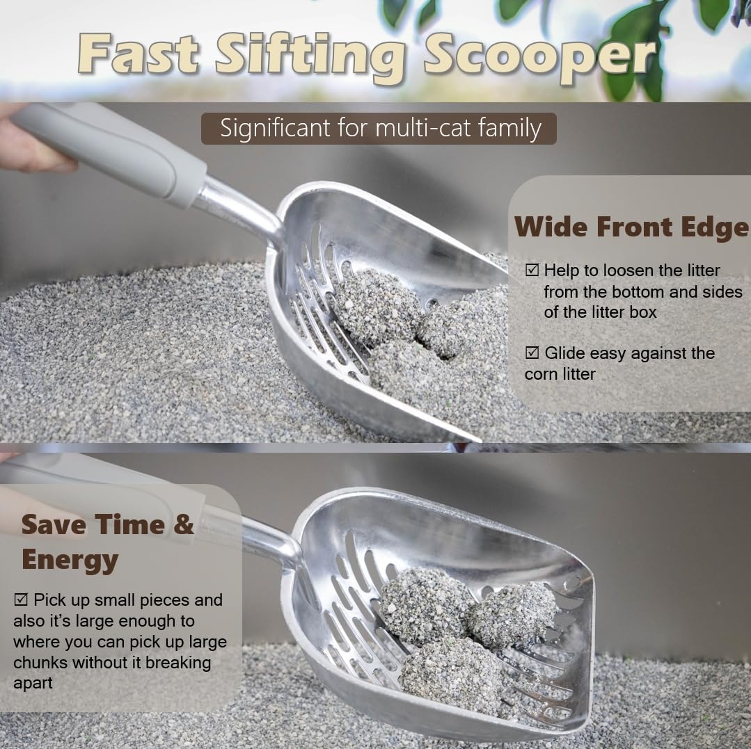 Metal Cat Litter Scoop with Holder, Aluminum Cats Litter Scooper Captures All Clumps, Heavy Duty