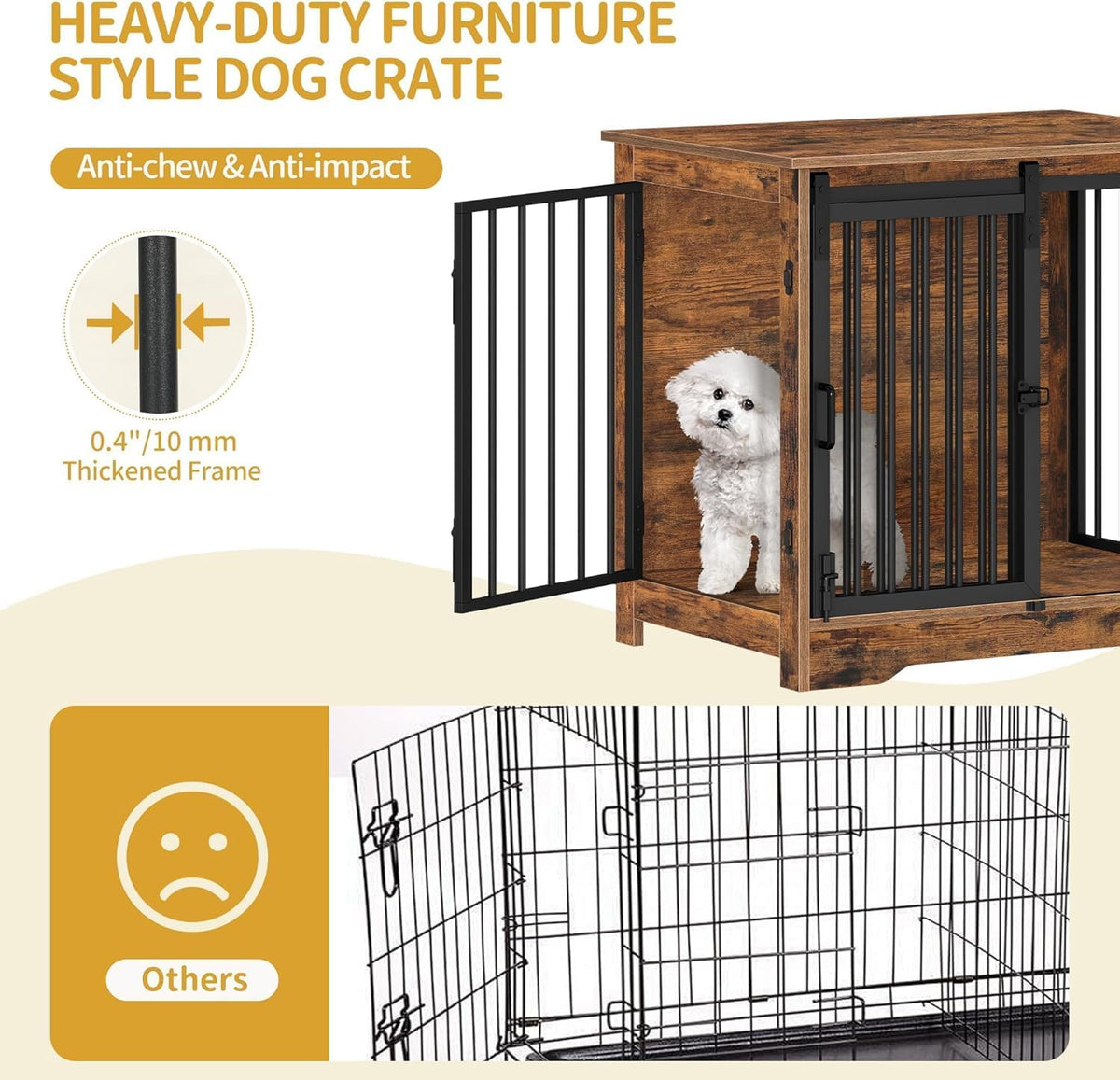 27.2" Dog Crate Furniture with Barn Door, Heavy Duty Dog Kennel Indoor with 2 Doors, Wooden Pet