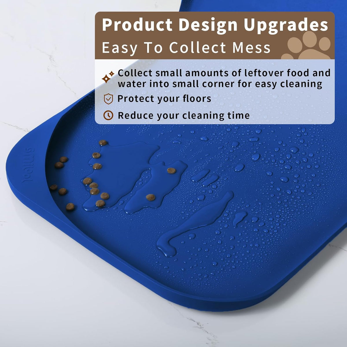Silicone Pet Feeding Mat with Raised Edge & Residue Collection Pocket for Food and Water, Dog Bowl