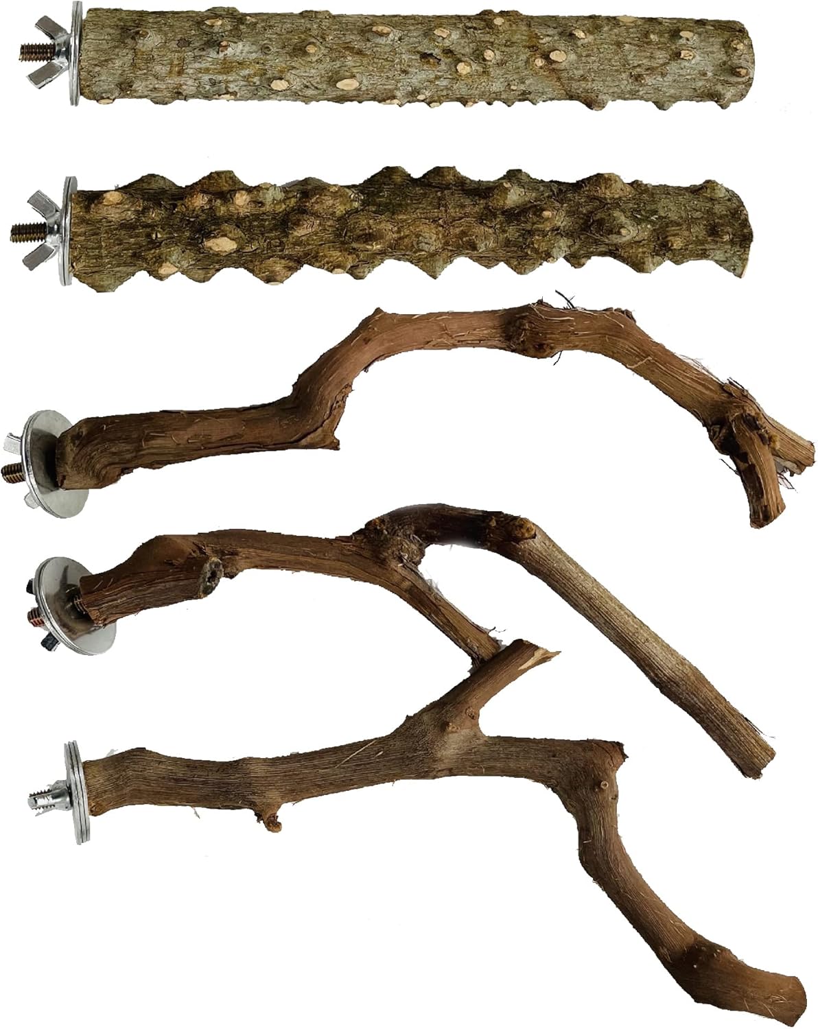 Allazone 5 PCS Natural Wooden Parrot Stand Bird Perch Stand Grape Stick Hanging Multi Branch Perch