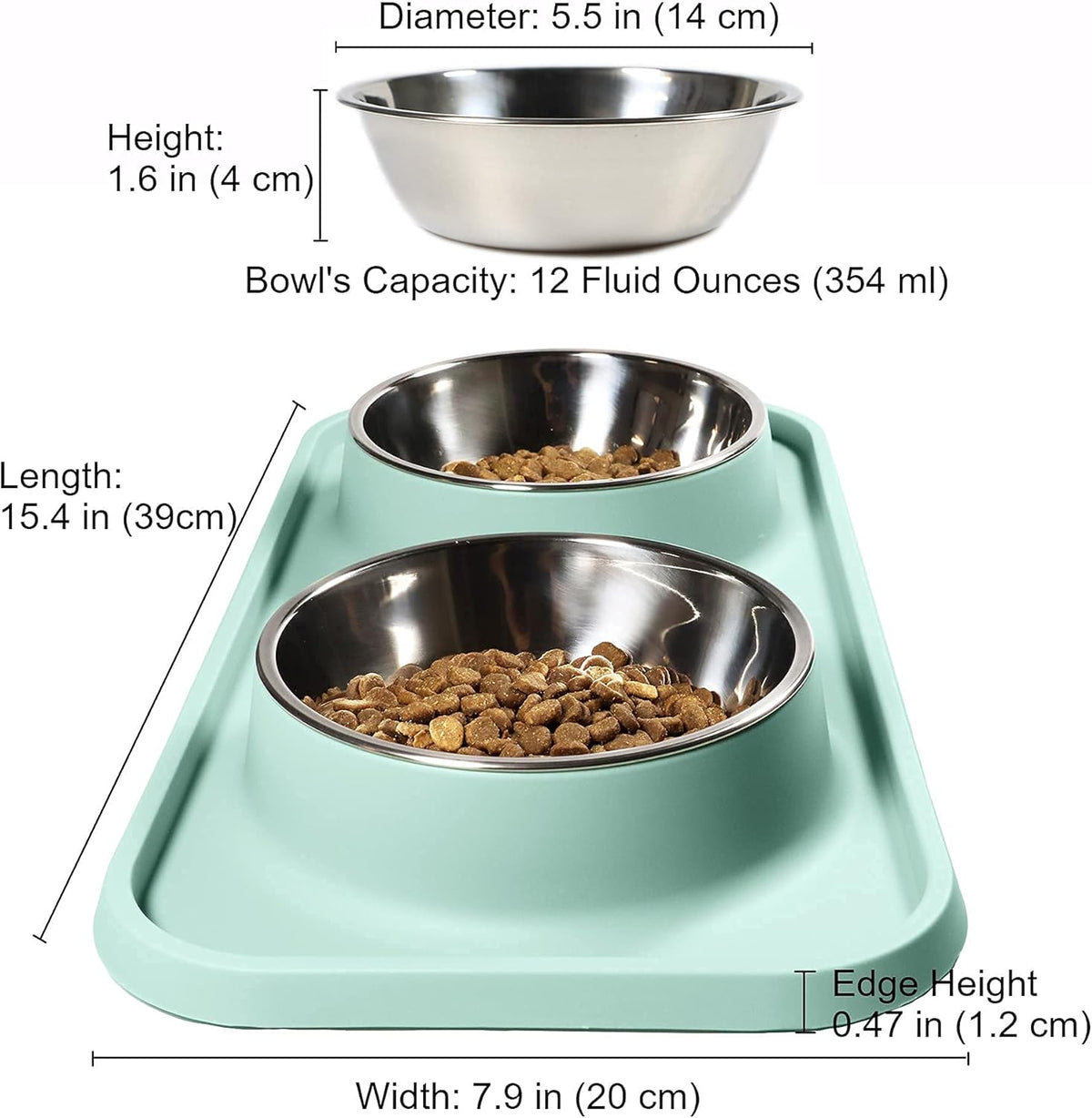 Cat Food Bowls, Cat Bowls Non-Skid and Non-Spill Silicone Pads with PP Stand, Removable Stainless
