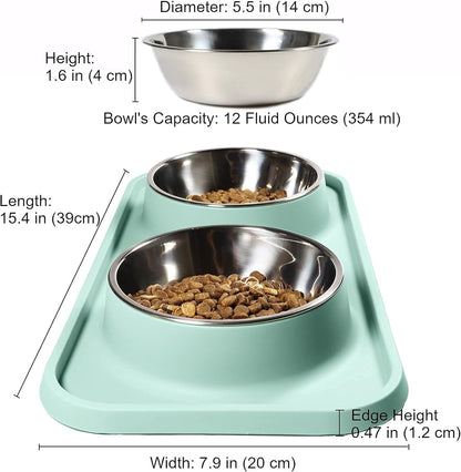 Cat Food Bowls, Cat Bowls Non-Skid and Non-Spill Silicone Pads with PP Stand, Removable Stainless