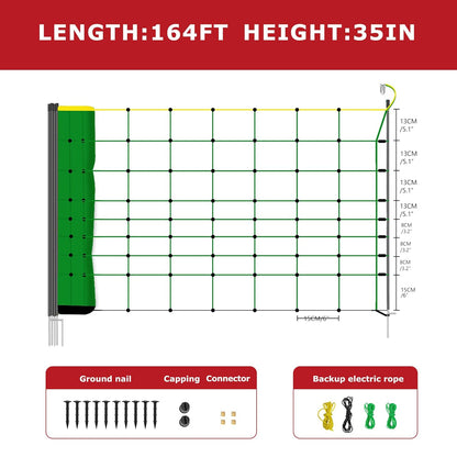 Electric Fence Netting, 164'L x 35.4" H Electric Fence Kit for Livestock, Goat, Dog, Hogs, Double