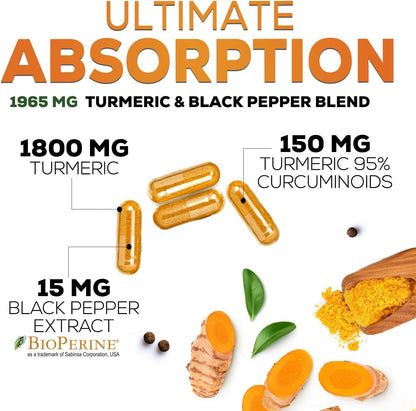 Turmeric Curcumin Supplement 1950mg - 95% Curcuminoids with Organic Turmeric & BioPerine Black