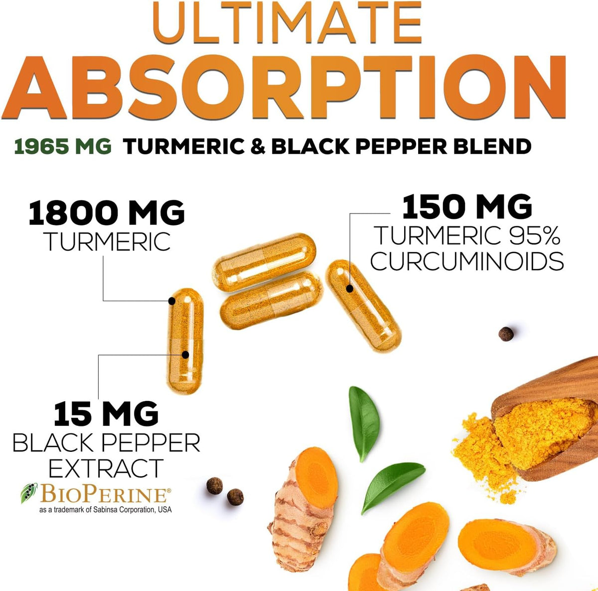 Turmeric Curcumin Supplement 1950mg - 95% Curcuminoids with Organic Turmeric & BioPerine Black