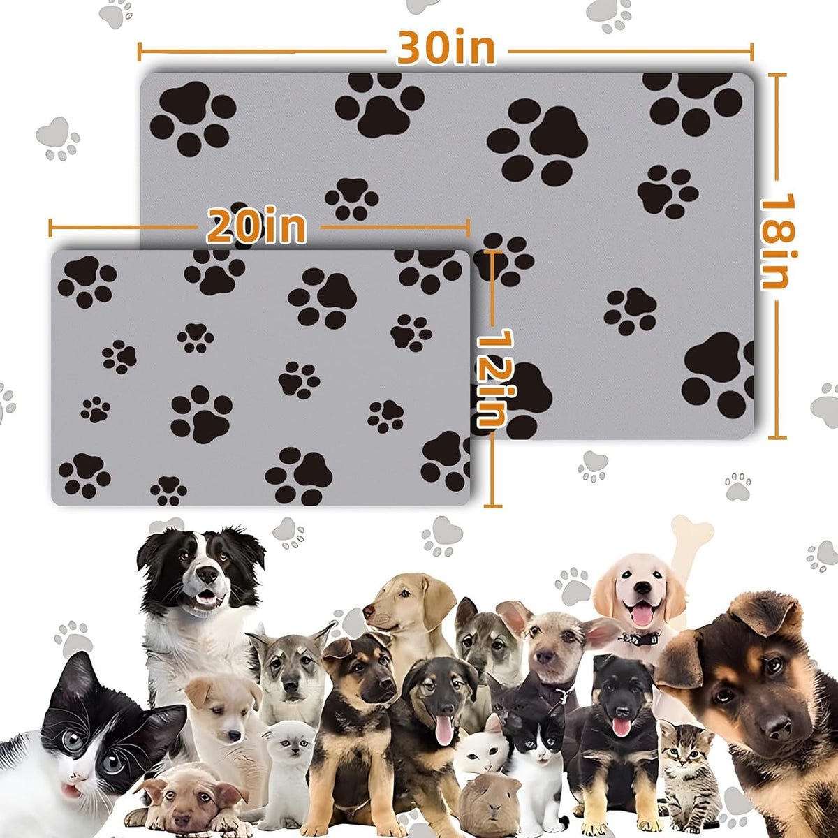 18×30in Pet Feeding Mat Dog Cat Food Mat for Floors Waterproof Food and Water Bowl Mats for Indoor