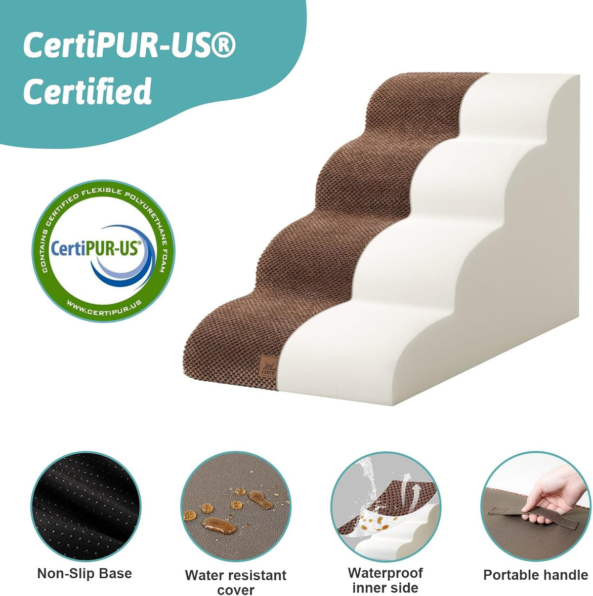 Dog Stairs for Small Dogs 19.7" H, Curved Dog Step for Puppy, Older or Cat, Medium Pet Ramp for