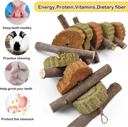 Rabbit Chew Toy,Bunny Chew Toys for Teeth Grinding,Natural Apple Branch Teething Sticks with Hay
