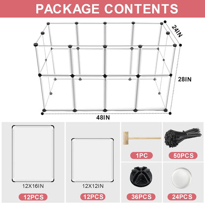 24 Panels Portable Small Animals Playpen,48"x 24"x 28" Transparent Pet Playpen,Portable Plastic