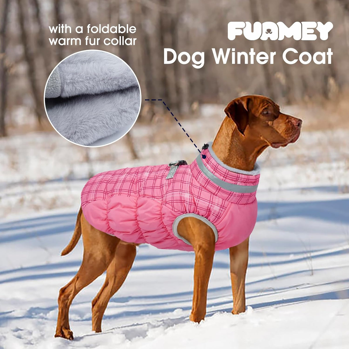 FUAMEY Dog Coat for Large Dogs,Waterproof Dog Winter Jacket with Harness Built in Puppy Cold