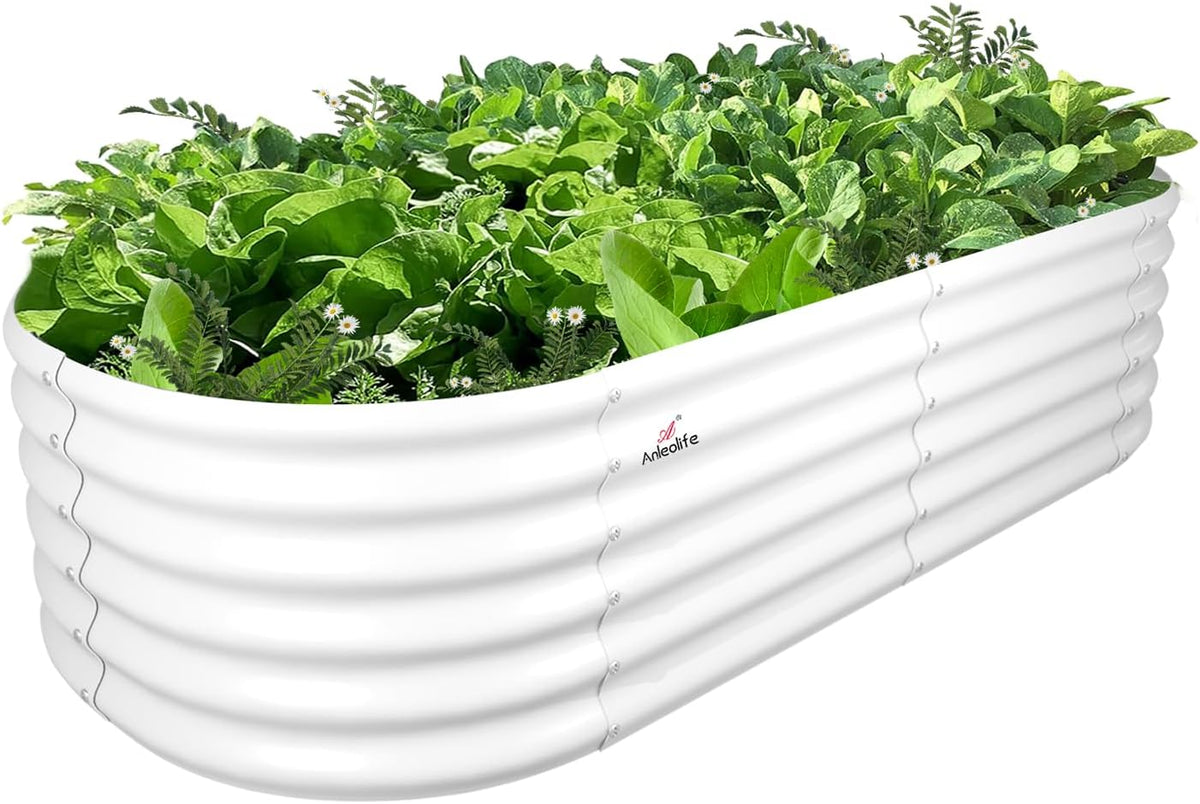 A ANLEOLIFE 6X2X1.5 ft Galvanized Raised Garden Beds Outdoor, Oval Round Metal Planter Box for