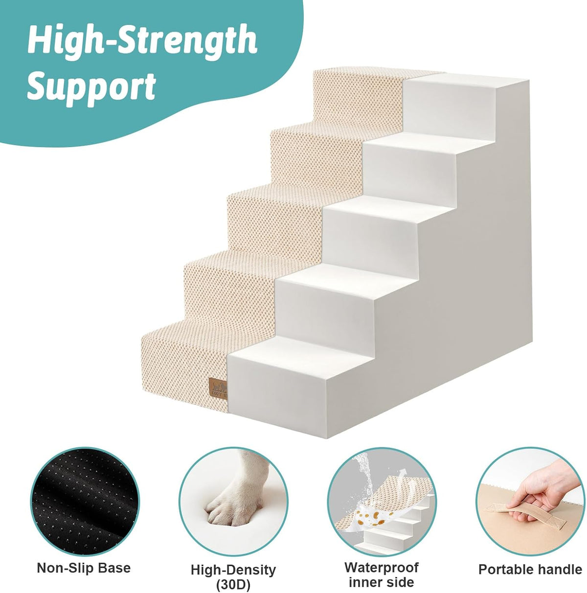 Dog Stairs for Small Dogs, 5 Tier Wider Pet Stairs for High Beds, 23.6" H Non-Slip Dog Steps for