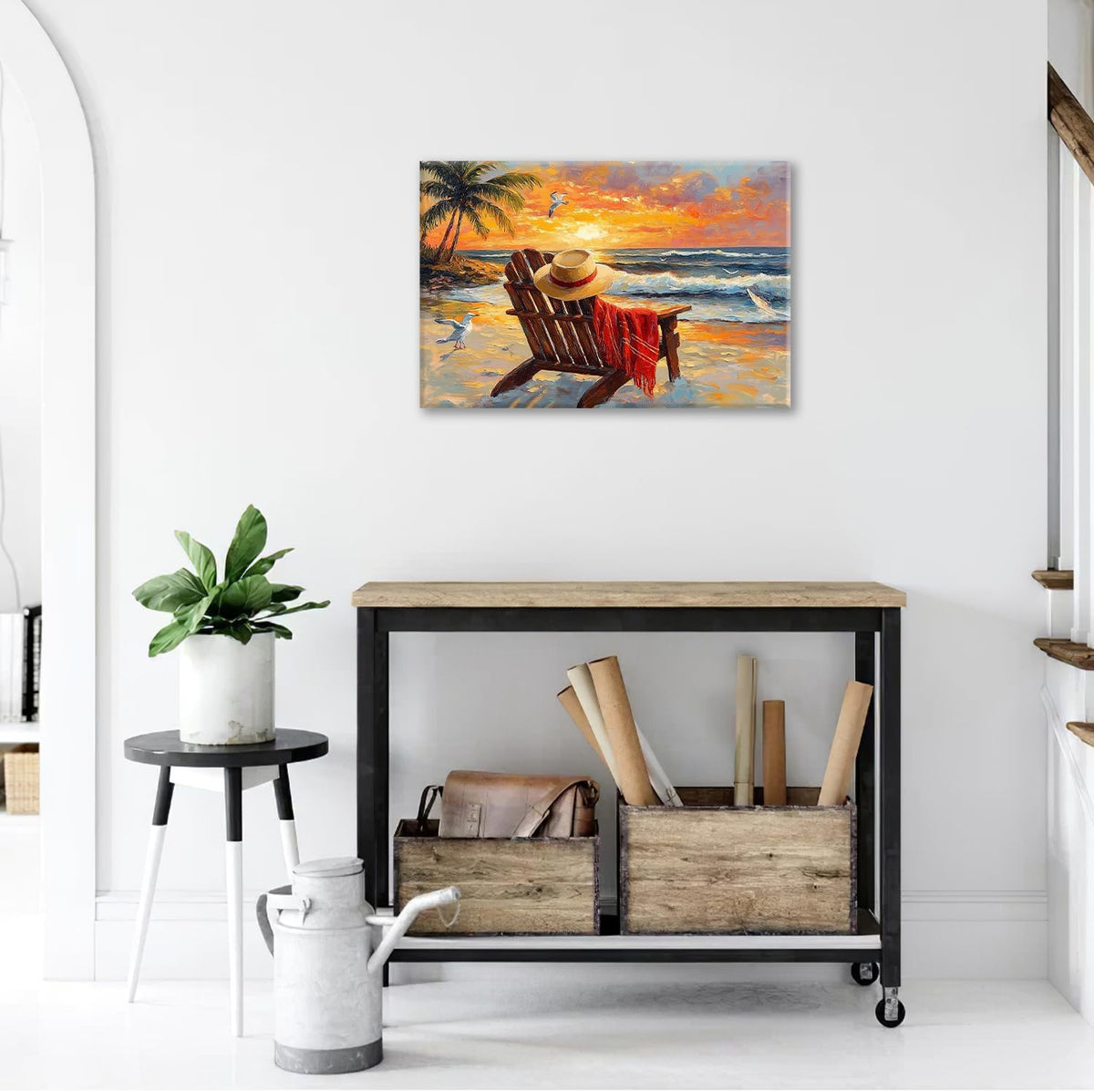 Beach Coastal Bathroom Pictures Wall Art, Seaside Ocean Bathroom Wall Decor, Sunrise Palm Framed