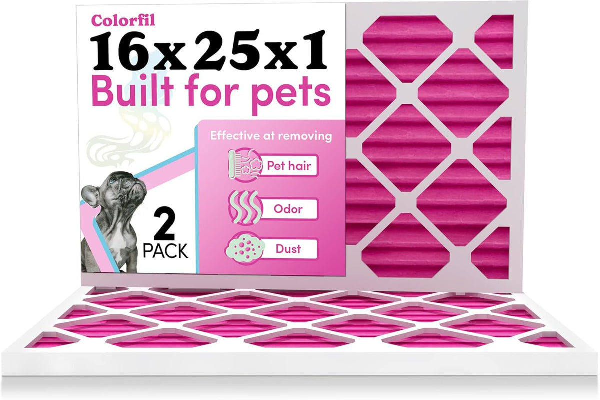 Colorfil 16x25x1 Air Filter (2-Pack) | Made in the USA | Color Changing | Remove Cat and Dog Odor |