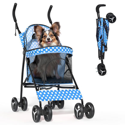 Magshion Compact Pet Stroller for Small-Medium Dogs/Cats up to 22lbs, 4-Wheel Lightweight Umbrella