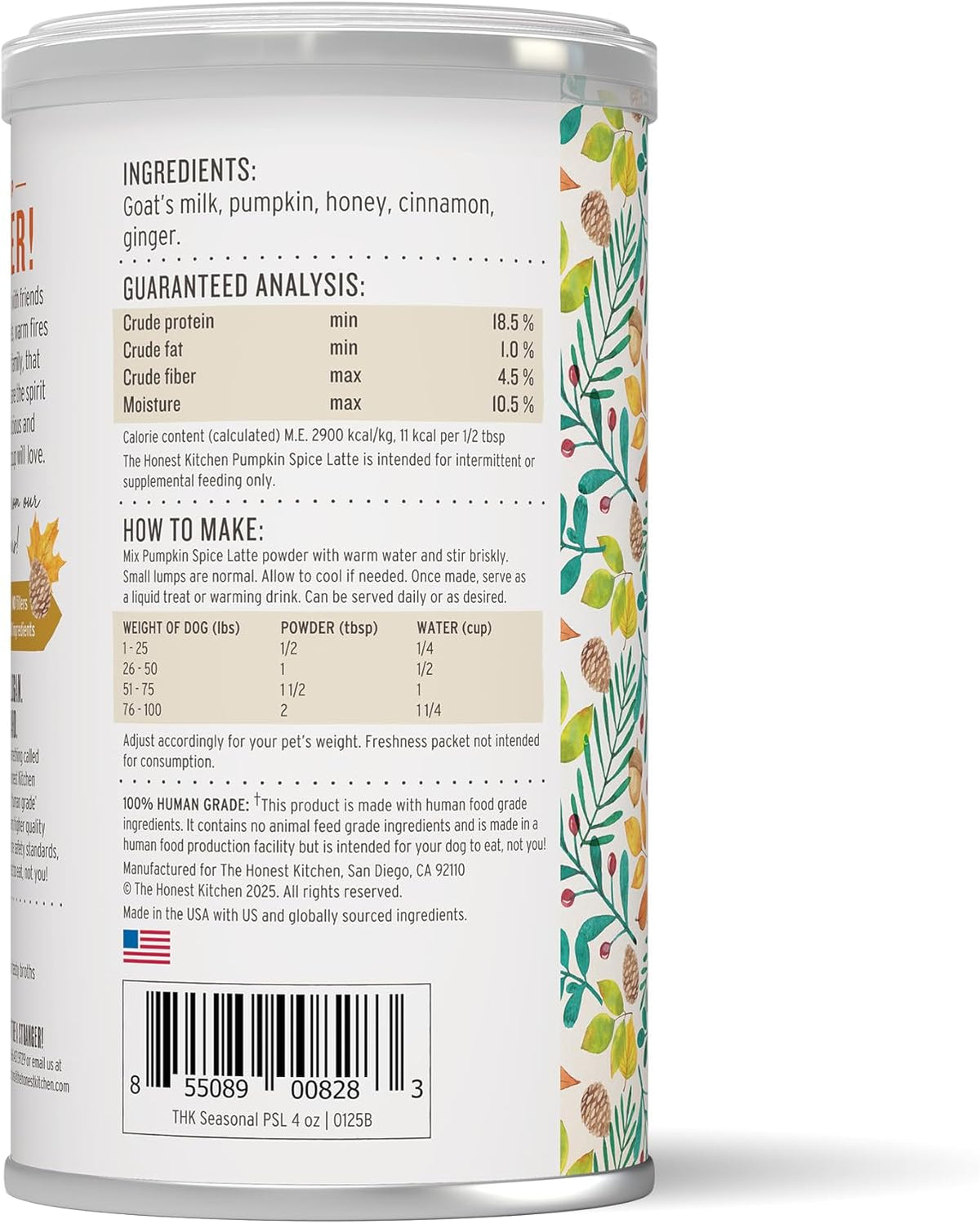 The Honest Kitchen Pumpkin Spice Latte, 4oz Canister