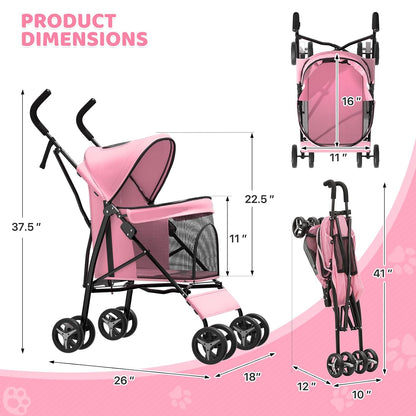 Magshion Compact Pet Stroller for Small-Medium Dogs/Cats up to 22lbs, 4-Wheel Lightweight Umbrella