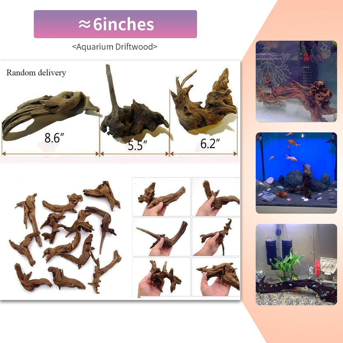 5 Pcs Driftwood Branches Aquarium Wood Decoration Natural Fish Tank Habitat Decor Wood for Lizard