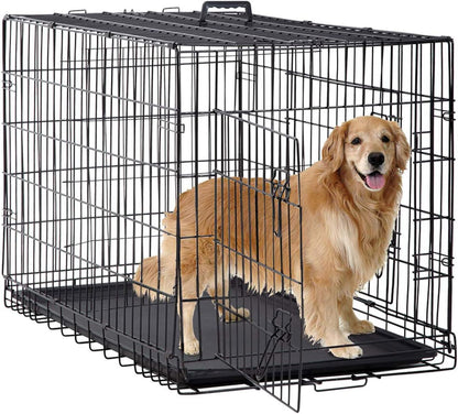 BestPet | Dog Crate | 48" | Black | Foldable Metal Kennel with Double Doors, Secure Slide-Bolt