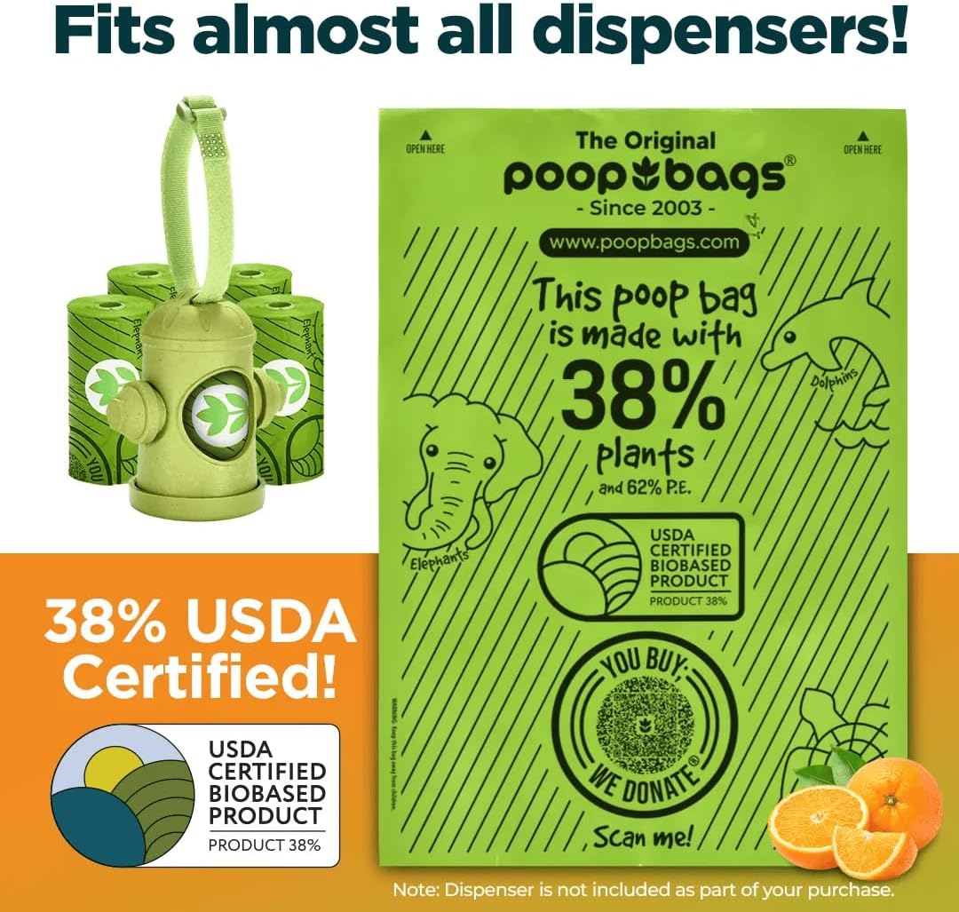 The Original Poop Bags® Dog Poop Bags Rolls – Orange Scented, 38% Plant-Based, USDA Certified