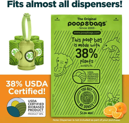 The Original Poop Bags® Dog Poop Bags Rolls – Orange Scented, 38% Plant-Based, USDA Certified