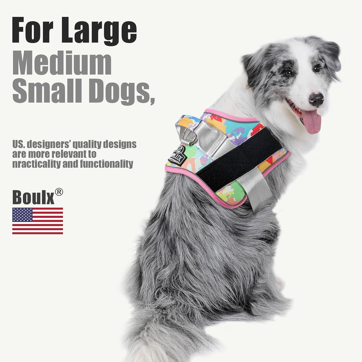 Bolux Dog Harness, No-Pull Reflective Dog Vest, Breathable Adjustable Pet Harness with Handle for