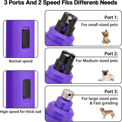 Casfuy Dog Nail Grinder Upgraded - Professional 2-Speed Electric Rechargeable Pet Nail Trimmer