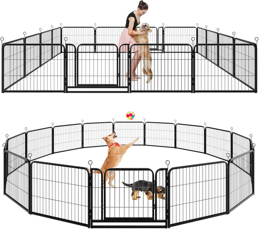 Dog Playpen Outdoor Extra Wide 16 Piece Panels Heavy Duty Dog Fence 24" Height Anti-Rust with Doors