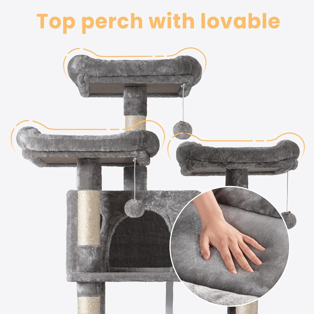 SHA CERLIN 68 Inches Multi-Level Large Cat Tree for Large Kitties/Big Cat Tower with Condo/Cozy