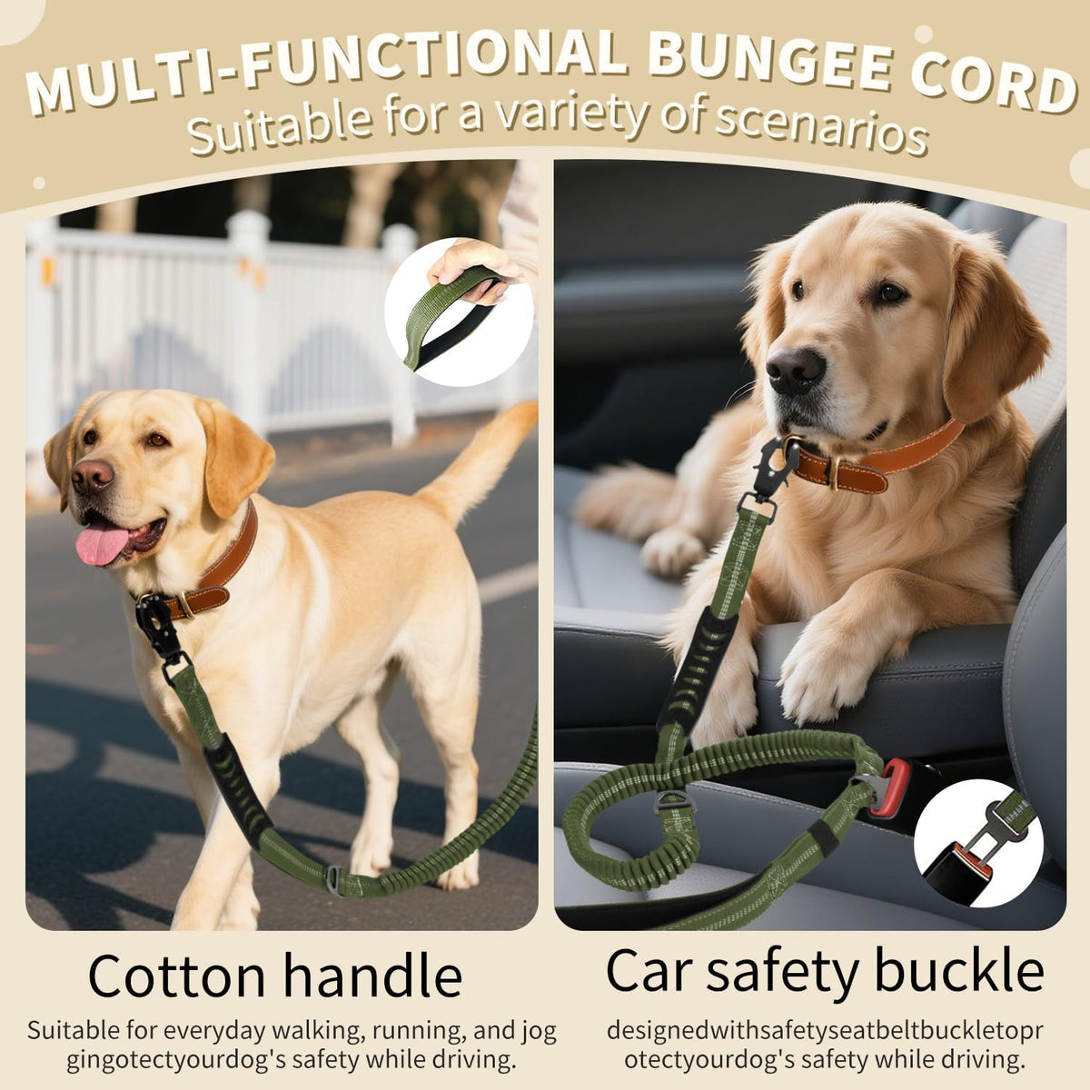 Heavy Duty Tactical Bungee Dog Leash, 4-6FT Shock Absorbing Tactical Dog Leash with 2 Padded