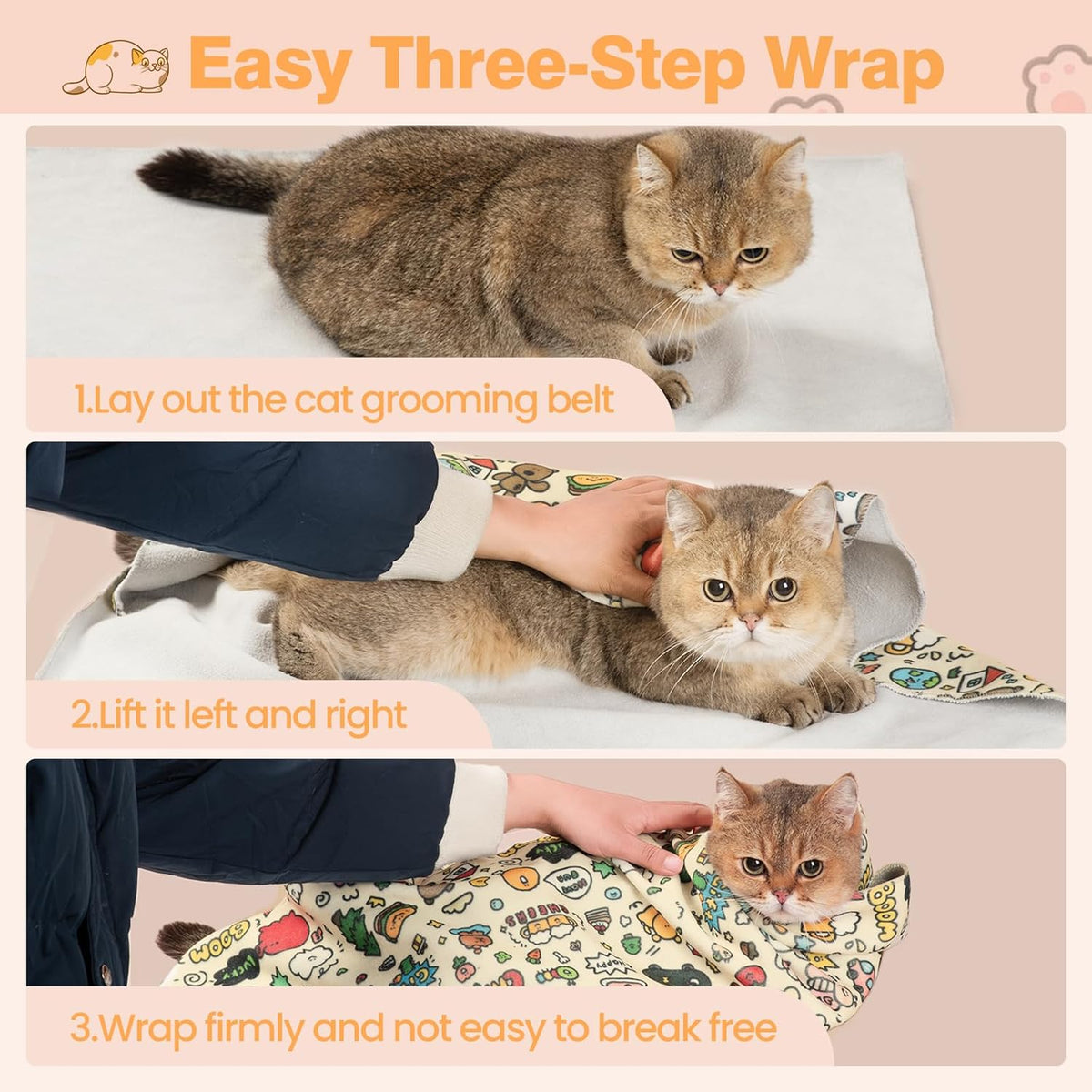 21.7" Cat Grooming Wrap Cat Wrap for Cutting Nails Cat Restraint for Nail Clipping Cat Swaddle Wrap