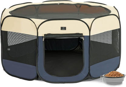 A 4 Pet Portable Dog Playpen, 49” Playpen for Dogs with Bowl, Suitable for Puppies, Kittens, and