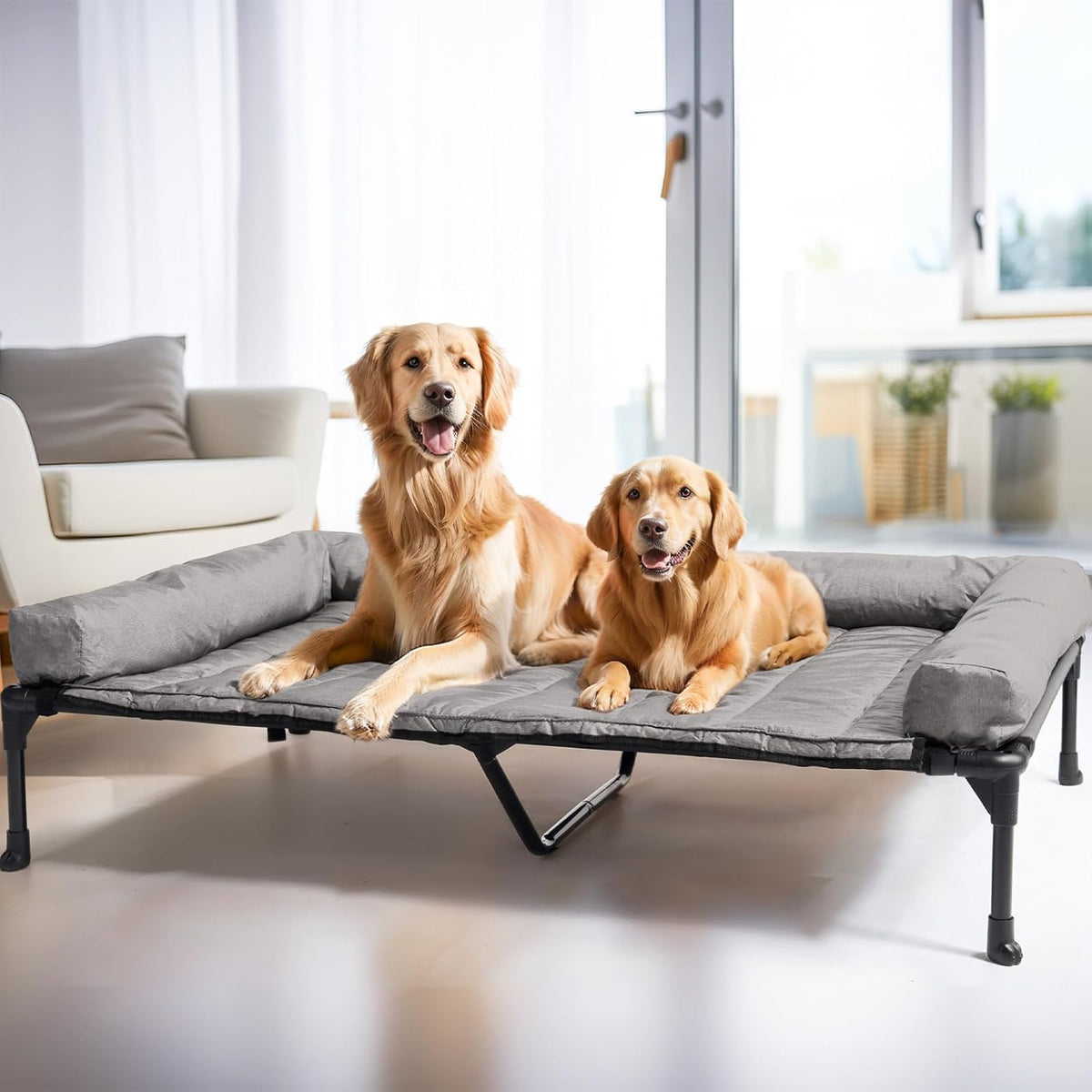 Veehoo Cooling Elevated Dog Bed Add Removable Waterproof Bolster Cushion Mat, Raised Pet Cot with