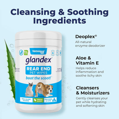 Vetnique Labs Glandex Dog Wipes for Pets Cleansing & Deodorizing Anal Gland Hygienic Dog & Cat