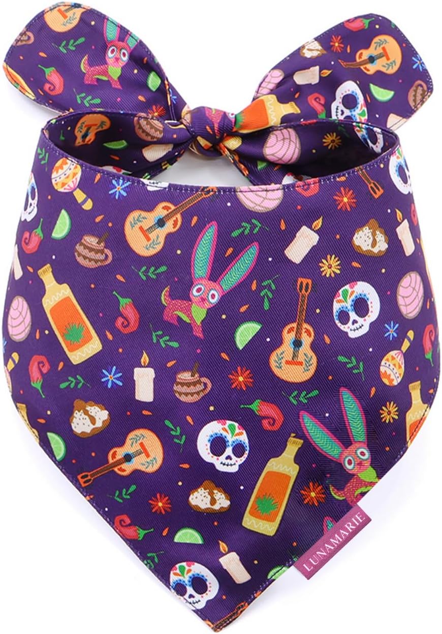 LunaMarie - Luxury Dog Bandanas - Dia De Los Muertos Design | Premium & Silky Poly Fabric | 100%